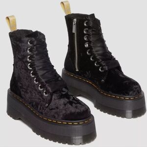 Dr. Martens Jadon Max Vegan Black Crushed Velvet Plaform Boots Ribbon Laces Sz 9